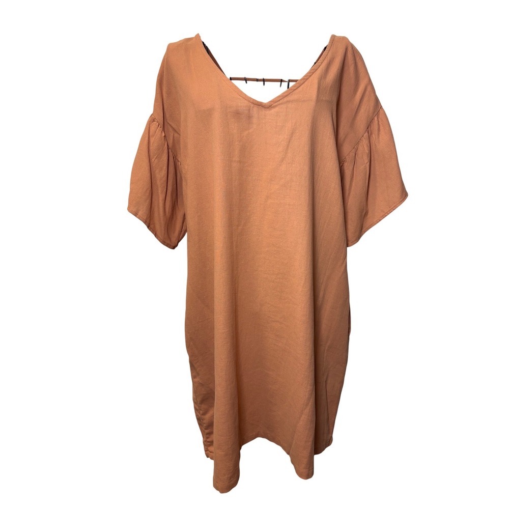 Umgee NWT Terracotta Cotton V-Neck Ruffle Sleeve Shift Dress w/ Pockets -‎ M